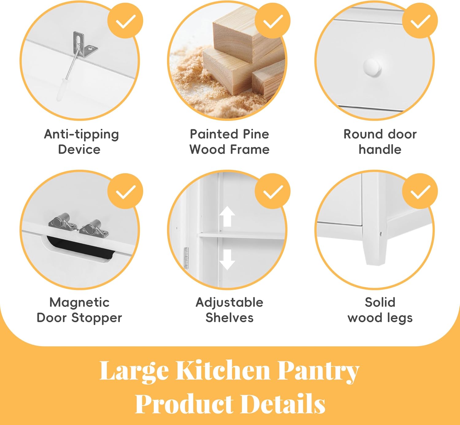 71.1" Tall Freestanding Kitchen Pantry Cabinet, Wooden Food Storage Cupboard with 7 Drawers, 8 Door Shelves, 3 Adjustable Shelves and 8 Wine Racks, Multi-Use Storage Cabinet,White