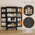 PAOFIN 47" Kitchen Pantry Cabinet, Metal Storage Cabinet with 3 Adjustable Layer Shelves, 8 Door Shelves, Buffet Sideboard for Living Room, Kitchen, Black