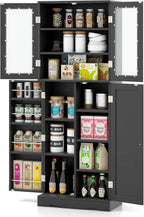 SlickBlue Tall Kitchen Pantry Cabinet with Tempered Glass Doors and Storage Shelves