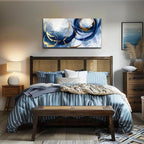 Abstract Wall Art Nave Blue Modern Canvas Pictures Art Print Gold Contemporary Artwork Painting Decor for Living Room Bedroom Home Office Decorations(20"x40")