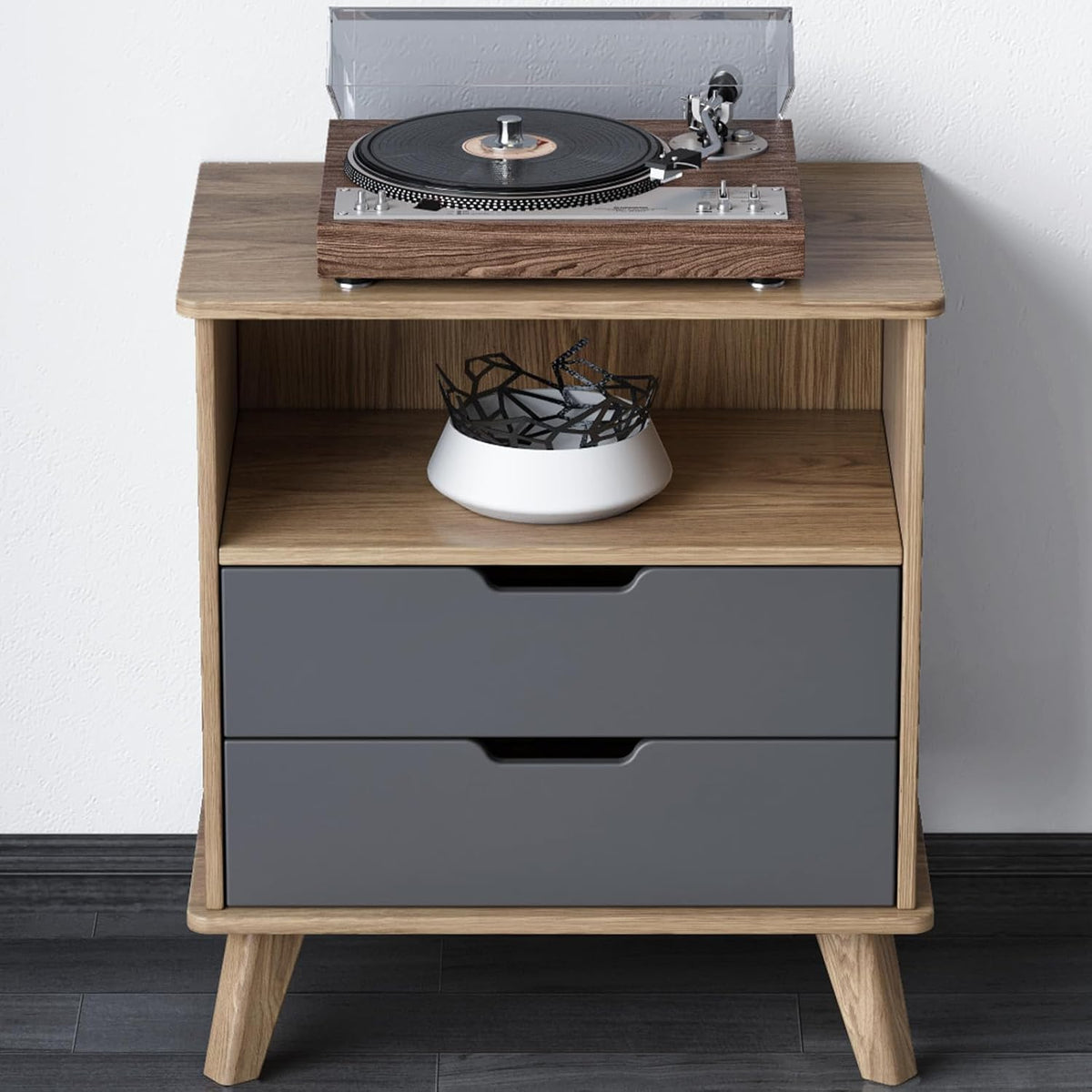 Guyii Mid Century Modern Side Cabinet, Small End Table, Bedside Table with Large Storage Space, Compact Side Table for Small Space, Living Room, Apartment, Bedroom, Entryway, Easy Assembly