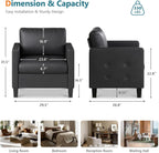 STHOUYN Black Accent Chairs Set of 2, Faux Leather Chair, Mid-Century Modern Living Room Chairs, Cozy Office Reading Chair with Tufted Armrest and Seat, Armchairs for Waiting Room, Bedroom (2)