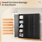 Yizosh Metal Storage Cabinet with 2 Doors and 4 Adjustable Shelves - 71" Black Kitchen Pantry Storage Cabinet, 4-Tier Tall Steel Cabinet Locker for Kitchen, Living Room, Dining Room
