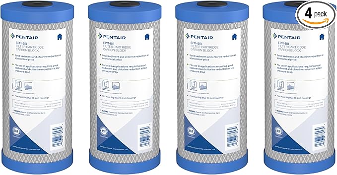 Pentair Pentek EPM-BB Big Blue Carbon Water Filter, Whole House Modified Epsilon Carbon Block Replacement Cartridge with Bonded Powdered Activated Carbon (PAC) Filter, 10" x 4.5", 10 Micron, Pack of 4