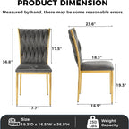 Velvet Dining Chairs Set of 4, Modern Woven Kitchen Chairs with Gold Metal Legs, Upholstered Cushion with High Back, Dirt Resistance, Easy to Install, for Living Room, Dining Room - Dark Grey