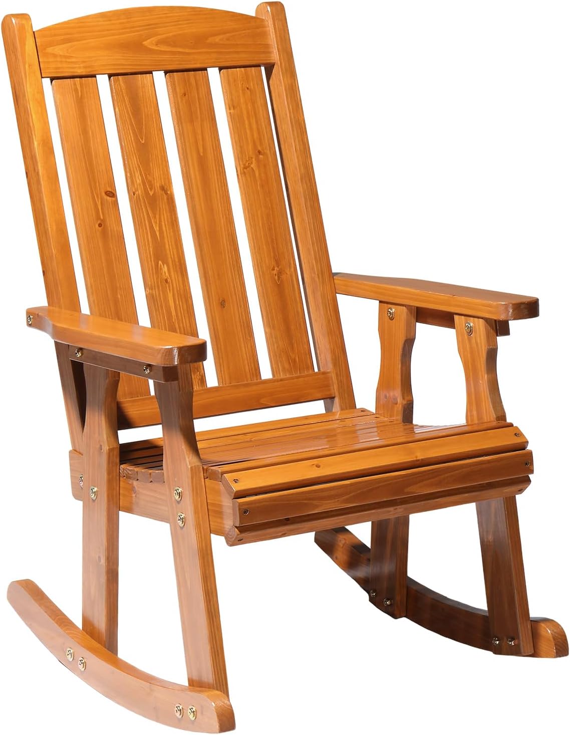 VINGLI Outdoor Rocking Chair, Heavy Duty 600 LBS Wooden Rocker, Teak(1PC) | High & Comfortable Backrest, Weatherproof Patio Rocker with Ergonomic Design, for Patio, Garden, Porch