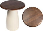Eyely DNE5001B Athena 18" Modern Rustic Round Wood/Metal Accent Table, Side Table, End Table for Living Room, Bedroom, Walnut Wood/Warm Ivory