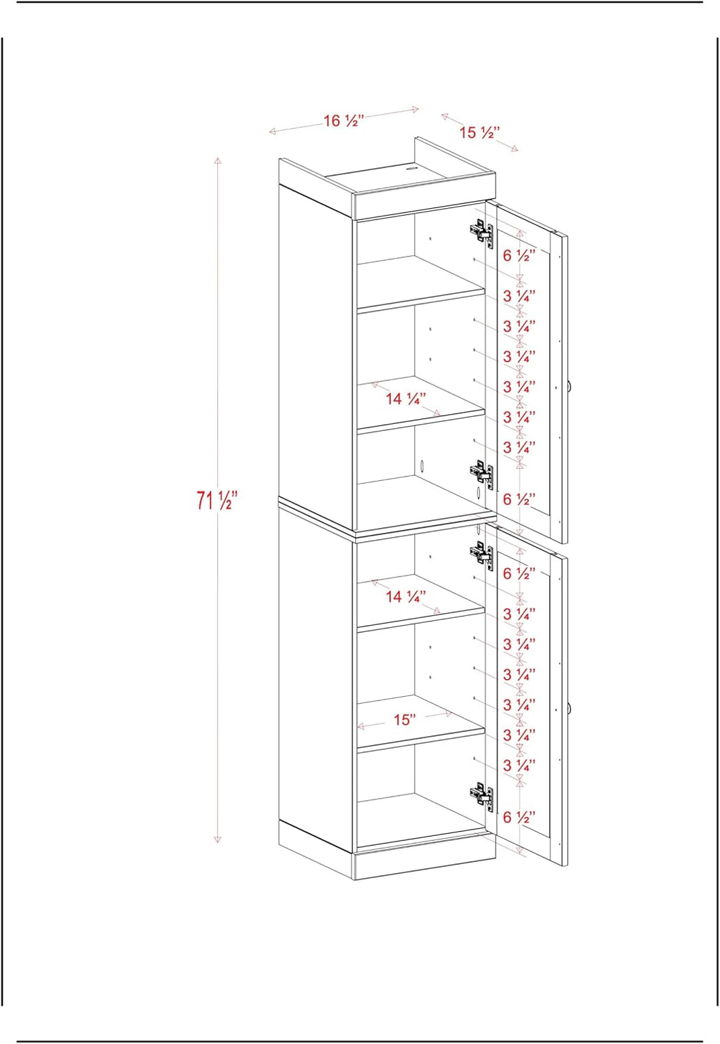 Palace Imports Solid Wood Pantry Cabinet - Tall Narrow Storage Cabinet with Shaker Doors - 16.5" W x 71.5" H - Gray, Kitchen Cupboard, Adjustable Shelves, 100% Eco-Friendly Wood, Modular