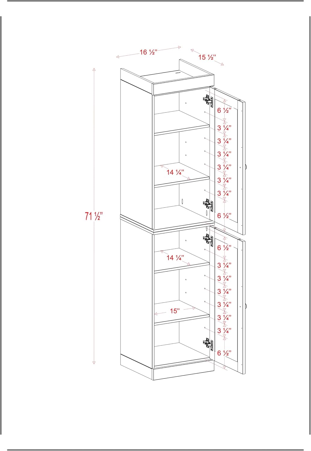 Palace Imports Solid Wood Pantry Cabinet - Tall Narrow Storage Cabinet with Shaker Doors - 16.5" W x 71.5" H - Gray, Kitchen Cupboard, Adjustable Shelves, 100% Eco-Friendly Wood, Modular