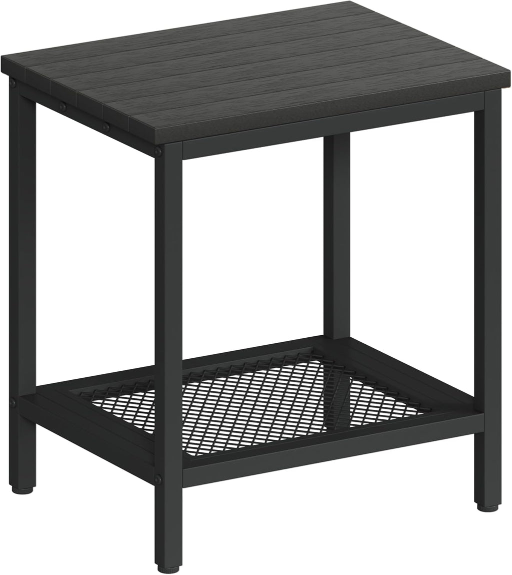 Outdoor Side Table with Storage 2-Tier Patio End Tables Black | Outdoor Accent Table Small Side Table For Pool, Deck, Garden