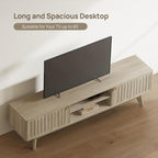 SICOTAS Fluted Modern TV Stand, 70" TV Console for Living Room | Mid Century Entertainment Center with Storage Cabinets, Media Console Table for 65/75/80 Inch TV, Light Oak