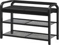 YATINEY Shoe Bench with Backrest, Entryway Bench, 2-Tier Shoe Rack with PU Padded Seat, Upholstered Shoe Storage Bench with Back, for Hallway, Entryway, Foyer, Bedroom, Black HX04BB