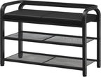 YATINEY Shoe Bench with Backrest, Entryway Bench, 2-Tier Shoe Rack with PU Padded Seat, Upholstered Shoe Storage Bench with Back, for Hallway, Entryway, Foyer, Bedroom, Black HX04BB