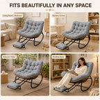 Oversized Rocking Chair with Zero-Gravity Foot Rest & Ottoman, Comfy Lounge Chair for Patio, Porch, Balcony, Indoor Reading Nook, Big Cozy Chaise Chair for Outdoor & Home Use, Grey