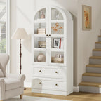 72" Tall Arched Kitchen Pantry Cabinet,Wood Arched Bookshelf with 2 Doors, 2 Drawers, Adjustable Shelves,Versatile Sideboard Buffet for Dining & Living Room,White