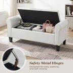 ECOTOUGE 55" Storage Ottoman Bench for Living Room, End of Bed Bench with Rolled Arm Leather Ottoman with Storage Upholstered Entryway Bench Retro Style Footboard Bench for Bedroom, Cream White