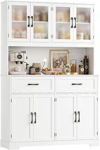 BOTLOG 71" Large Pantry Storage Cabinet with Microwave Stand | Tall Hutch Cabinet with Glass Doors 8 Storage Compartments for Dining Room, Modern White