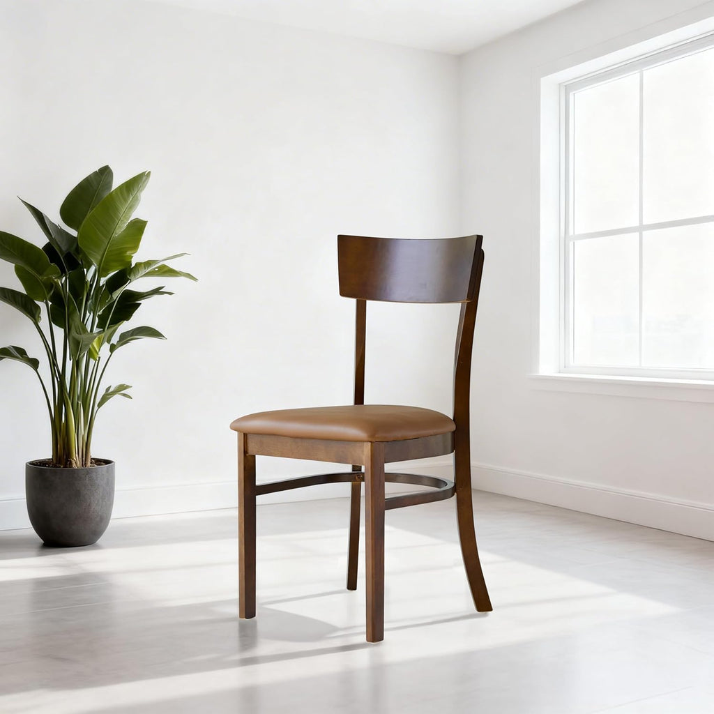 Livinia Mint Dining Chair Set of 2, Solid Malaysian Oak PU Leather Upholstered Cushion Seat, Straight Back Side Chairs (Walnut)