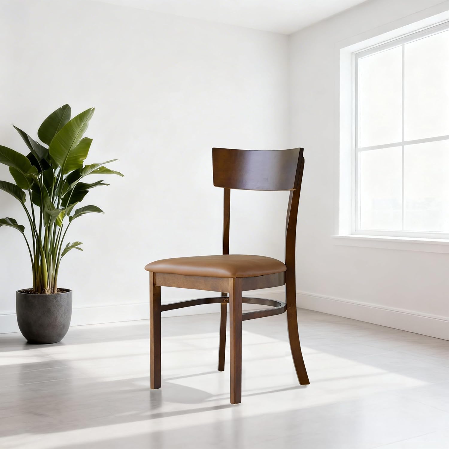Livinia Mint Dining Chair Set of 2, Solid Malaysian Oak PU Leather Upholstered Cushion Seat, Straight Back Side Chairs (Walnut)