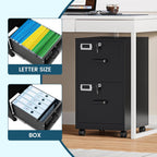 MIIIKO 2 Drawer File Cabinet with Lock, Vertical Metal Filing Cabinets for Home Office, Lockable Storage File Cabinets Under Desk, A4/Letter File Folders(Black)-Assembly Required