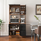 71" Large Kitchen Pantry Cabinet with Microwave Shelf, Wooden Tall Pantry Hutch with 3 Drawers, Adjustable Shelves, Farmhouse Kitchen Hutch Storage Cabinet for Dining Room (Walnut)