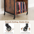 LOKO 3-Tier Rolling Record Player Stand, Mobile Turntable Stand with Power Outlet, Open Shelf & Dividers, Metal Frame, Industrial Vinyl Record Storage Table on Wheels for Living Room, Bedroom