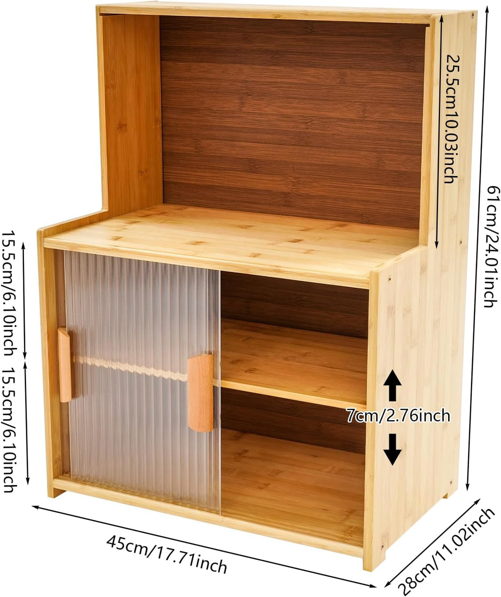 Kitchen Storage Cabinet with Sliding Doors, Bamboo Kitchen Pantry Sideboard, Adjustable Shelf Height, Semi-Clear Glass, for Spice Jars, Kitchen Utensils, Cups, Props , 17.7"x11"x24" (Log Color)