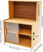 Kitchen Storage Cabinet with Sliding Doors, Bamboo Kitchen Pantry Sideboard, Adjustable Shelf Height, Semi-Clear Glass, for Spice Jars, Kitchen Utensils, Cups, Props , 17.7"x11"x24" (Log Color)