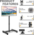 TVON TV Floor Stand for 13-50 inch LCD LED Flat/Curved Panel Screen TVs up to 44 lbs, Height Adjustable TV Stand Mount with VESA 200x200, Portable TV Stand for Bedroom, Dorm Room, Office | Tilting and Rotating Mount, Portrait to Landscape, Height
