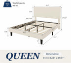 Allewie Queen Velvet Fabric Bed Frame, Adjustable Headboard, Cream White