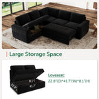 HONBAY Modular Sectional Sleeper Sofa with Pull Out Bed,Corduroy L Shaped Couch with Storage, Sectional Couches for Living Room,Black