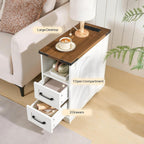HOOBRO Narrow End Table with Drawers, Farmhouse Nightstand with Charging Station, 3 Storage Shelves on the Back, Slim Bedside Table for Living Room, Bedroom, Small Space, White and Walnut WH362UBZ01