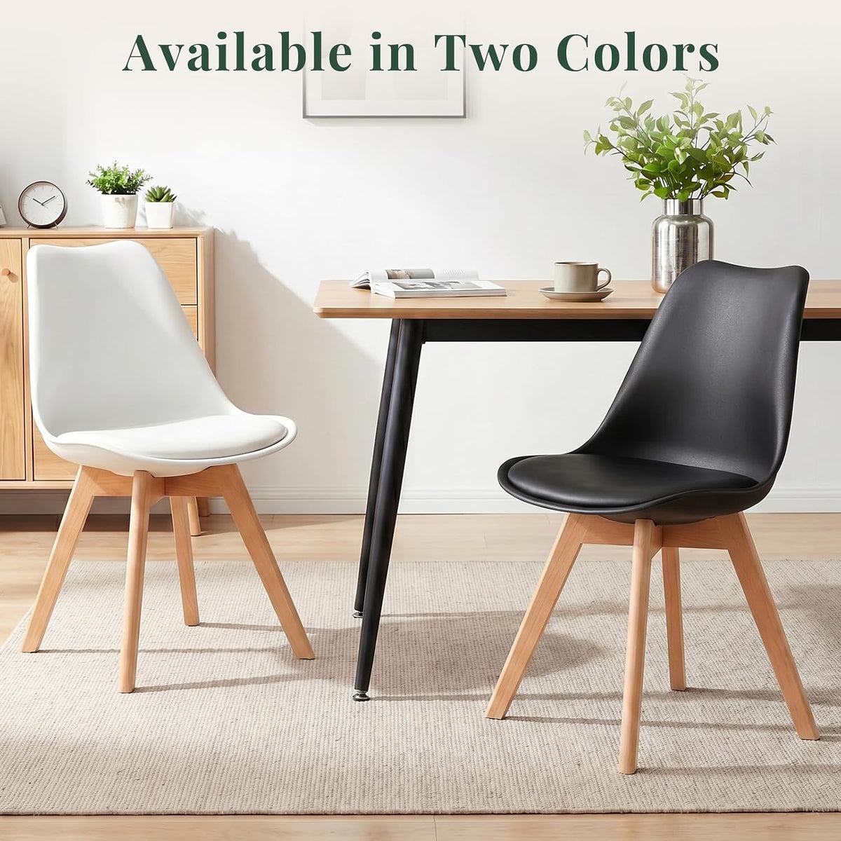 Dining Chairs Set of 8, PU Leather Padded Seat for Living Room | Modern, Upholstered Kitchen Chairs, Thick Cushions, Curved Back, Solid Wood Legs, Apartment, Restaurant, Black