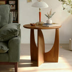 Round End Side Table - 19.7" Unique Tall Round Side Tables Living Room, Mid Century Modern Small Coffee End Table, Solid Wood Accent Tables for Living Room, Bedroom Office, Walnut