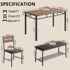 IRONCK Dining Table Set for 4, Kitchen Table and Chairs Set, Rustic Brown | Kitchen Table with Upholstered Bench and 2 Chairs for Small Space, Apartment