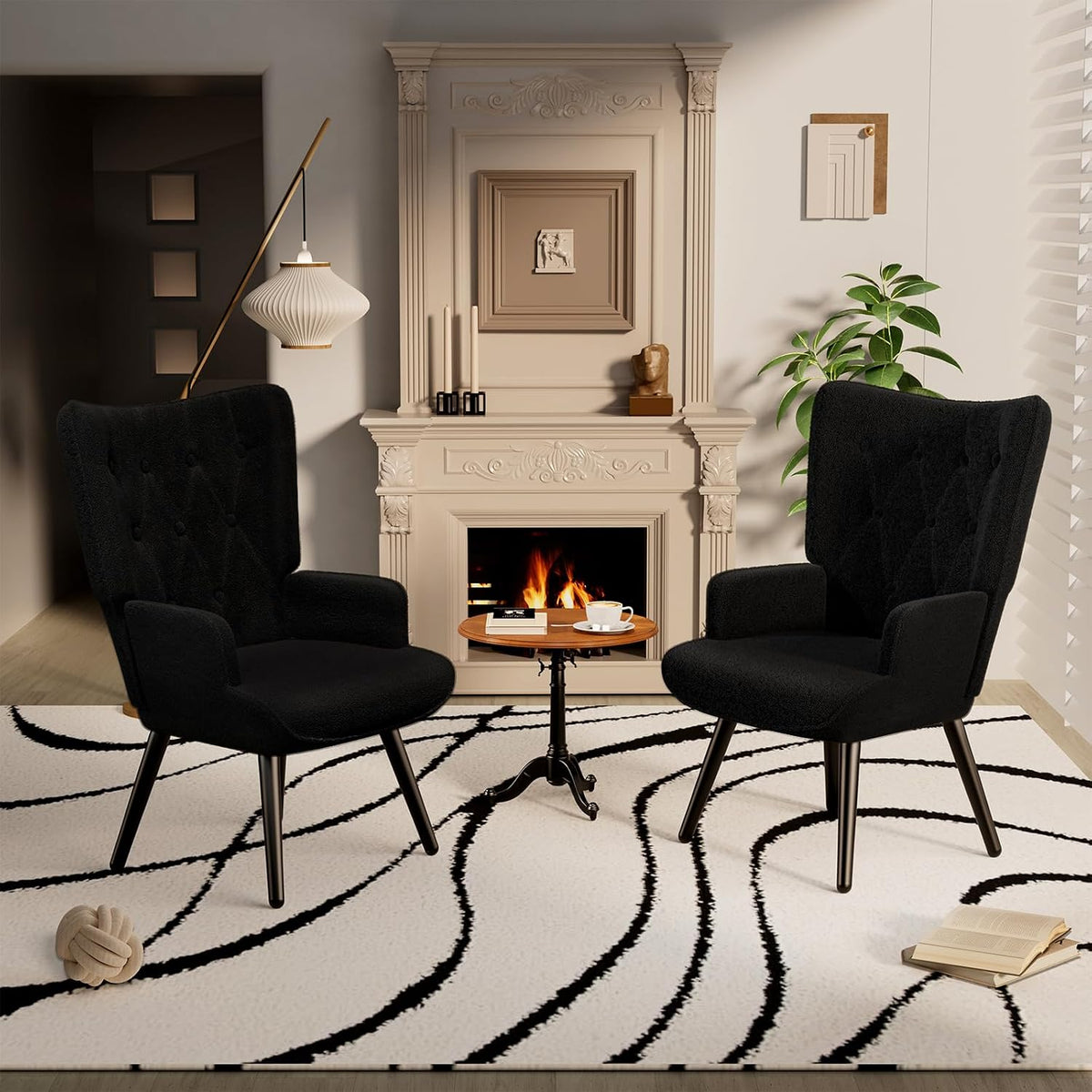 TLSUNNY Accent Chair, Upholstered Teddy Fabric Living Room Chairs | High Back Mid Century Modern Accent Chair, Comfy Wingback Chair for Living Room, Bedroom