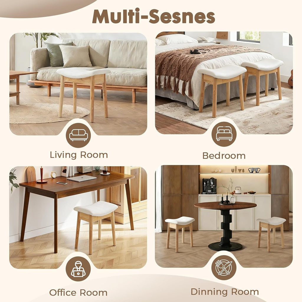 18" Small Vanity Chair Ottoman Bench Saddle Cushion Linen Beige | Soft Saddle Linen Stool, Footrest, Ottoman, Compact for Bedrooms, Living Rooms. Sturdy Esay Assembly(Classic-Beige)