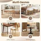 18" Small Vanity Chair Ottoman Bench Saddle Cushion Linen Beige | Soft Saddle Linen Stool, Footrest, Ottoman, Compact for Bedrooms, Living Rooms. Sturdy Esay Assembly(Classic-Beige)