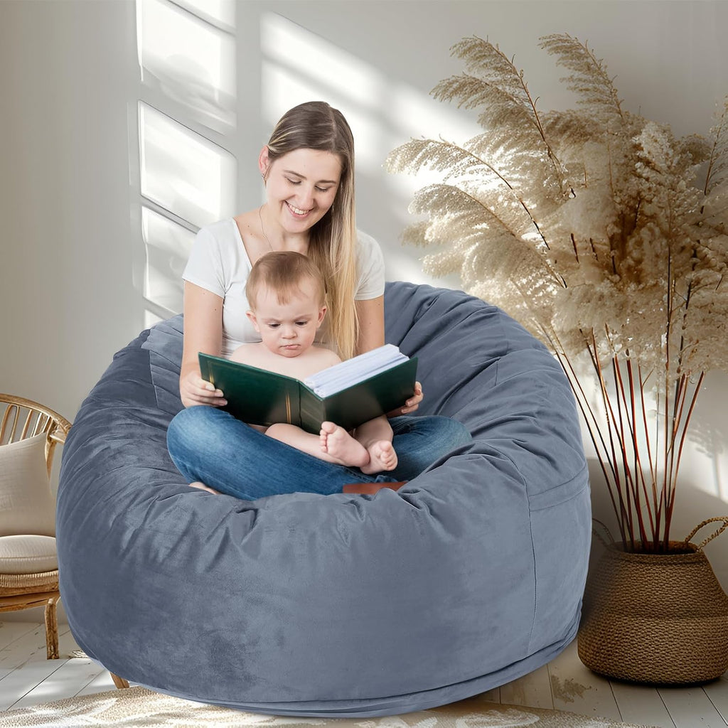 3 Feet Bean Bag Chair, Memory Foam Filled, Removable Cover, Bean Bag Chairs for Adults and Teens, Grey