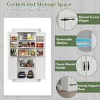 Gyfimoie Corner Cabinet,Kitchen Pantry Storage Cabinet,Freestanding Buffet Hutch with 4 Doors and Shelves,Tall Food Pantry Farmhouse Furniture with Side Rack for Kitchen Dining Room (White)