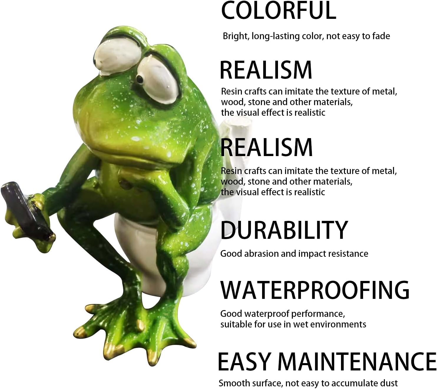 Funny Frog Sitting on Toilet, Green Frog Texting Toilet Decoration, Personalized Animal Resin Craft for Home, Office, Bathroom, Garden, Outdoor Gift