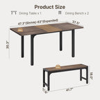 Ahomly 63“ Extendable Dining Table Set with 180° Smart-Flip Pivot, Gray | Dining Table Set for 4,Kitchen Table with Bench,Small Dining Table,Perfect for Small Space,Dinner Room Table Set for 6