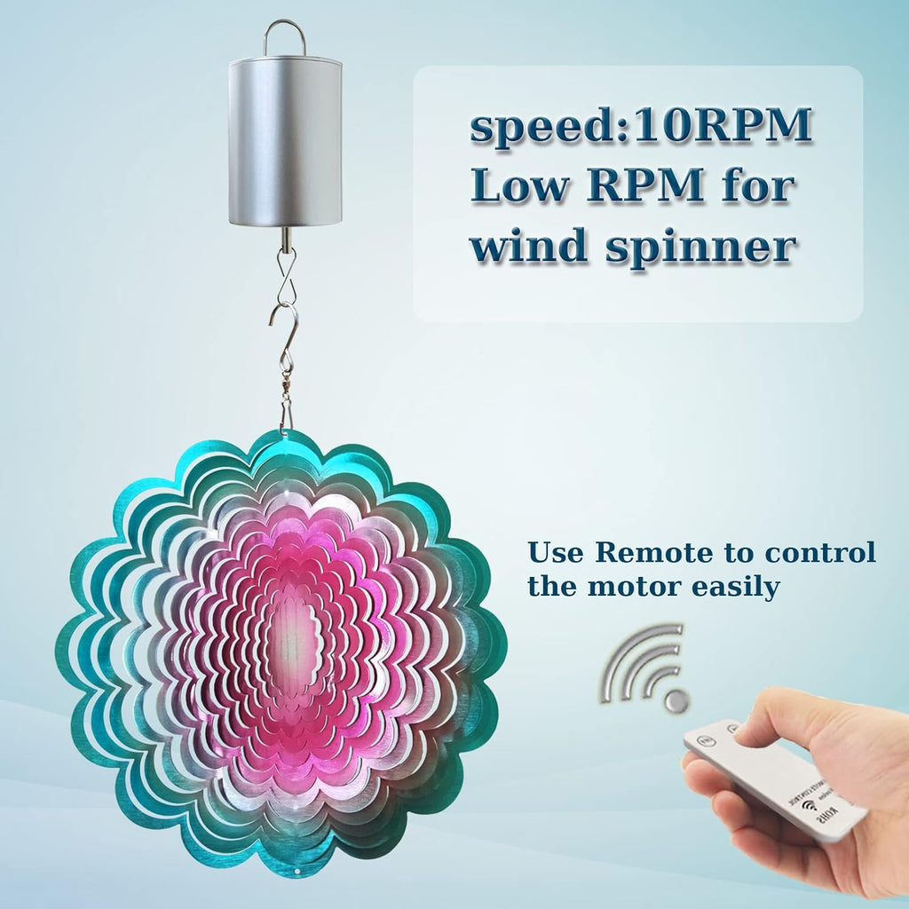 FONMY Disco Ball Motor with Remote Battery Operated 10RPM Hanging Display Rotating Motor for Wind Spinner Baby Crib Wind Chime Mobile Yard Decor Ornaments Outdoor Sculptures-Silver Color-Low Speed