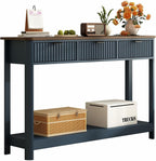 RUSTOWN Fluted Wood Console Table with 3 Drawers, 47.2" Modern Farmhouse Sofa Table & Entryway Table with Open Storage Shelf, Narrow Hallway Table for Living Room, Foyer and Hallway (Navy Blue)