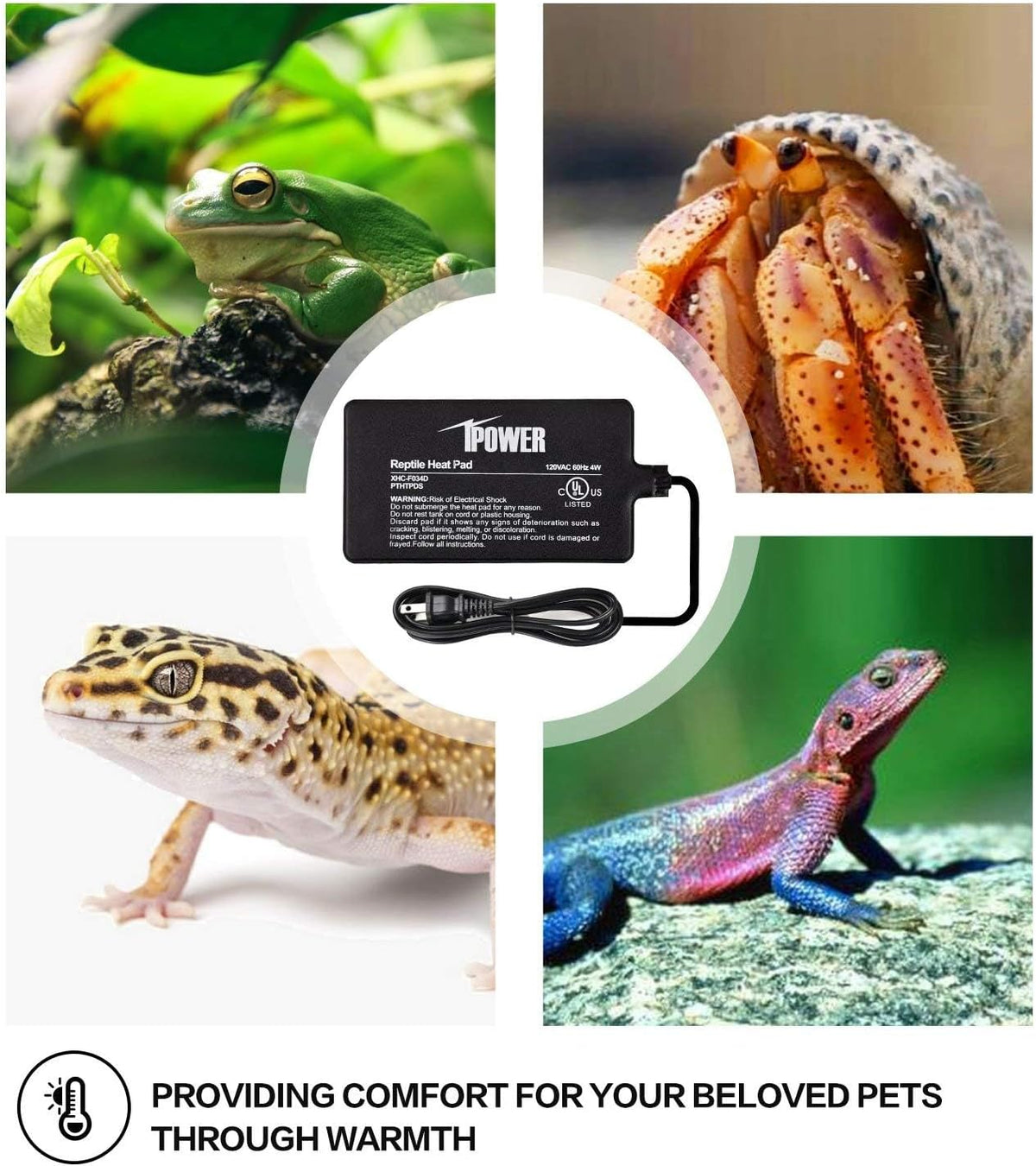 iPower 4x7 Inch Reptile Heat Pad Under Tank Heater, Energy-Efficient & Waterproof Design Terrarium Warmer Mat for Turtles, Lizards, Snakes, 2 Pack