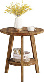 Solid Wood Round End Table, Sofa Side Table with Storage Shelf, Farmhouse Nightstand for Living Room, Bedroom, Easy Assembly (1)