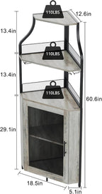 GAOMON Corner Bar Cabinet with LED Strip and Glass Holder, Industrial Wine Cabinet with Adjustble Shelf, 5-Tiers Liquor Cabinet Bar Cabinet for Home, Corner Display Cabinet for Small Space,Grey