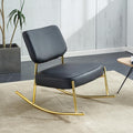 Modern Rocking Chair with PU Cushioned Seat, Black Backrest, Gold Metal Legs for Living Room, Bedroom, Office (Black + PU)