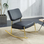 Modern Rocking Chair with PU Cushioned Seat, Black Backrest, Gold Metal Legs for Living Room, Bedroom, Office (Black + PU)