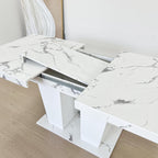 78.74" Extendable Dining Room Table for 6-10 Modern Faux Marble Wooden Expandable Kitchen Table Pedestal Base,Large Rectangle Dining Table,White